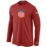 Wholesale Cheap Nike Team USA Hockey Winter Olympics KO Collection Locker Room Long Sleeve T-Shirt Red