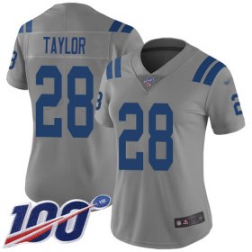 Wholesale Cheap Nike Colts #28 Jonathan Taylor Gray Women\'s Stitched NFL Limited Inverted Legend 100th Season Jersey