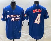 Cheap Men's Puerto Rico Baseball #4 Yadier Molina 2023 Blue World Baseball Classic Stitched Jerseys