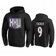 Wholesale Cheap Baltimore Ravens #9 Justin Tucker Men's Black Team 25th Season Pullover Hoodie