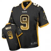 Wholesale Cheap Nike Saints #9 Drew Brees Black Team Color Men's Stitched NFL Elite Drift Fashion Jersey