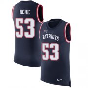 Wholesale Cheap Nike Patriots #53 Josh Uche Navy Blue Team Color Men's Stitched NFL Limited Rush Tank Top Jersey