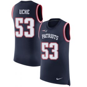 Wholesale Cheap Nike Patriots #53 Josh Uche Navy Blue Team Color Men\'s Stitched NFL Limited Rush Tank Top Jersey