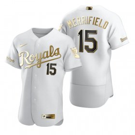 Wholesale Cheap Kansas City Royals #15 Whit Merrifield White Nike Men\'s Authentic Golden Edition MLB Jersey