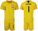 Wholesale Cheap Brazil #1 Alisson Yellow Goalkeeper Soccer Country Jersey