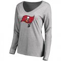 Wholesale Cheap Women's Tampa Bay Buccaneers Pro Line Primary Team Logo Slim Fit Long Sleeve T-Shirt Grey