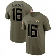 Wholesale Cheap Men's Jacksonville Jaguars #16 Trevor Lawrence 2022 Olive Salute to Service T-Shirt