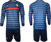 Wholesale Cheap Men 2021 European Cup France home blue Long sleeve Soccer Jersey