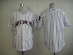 Wholesale Cheap Brewers Blank White (blue strip) Stitched MLB Jersey