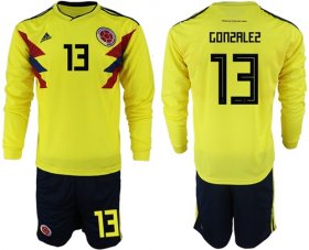Wholesale Cheap Colombia #13 Gonzalez Home Long Sleeves Soccer Country Jersey