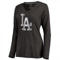 Wholesale Cheap Women's Los Angeles Dodgers Platinum Collection Long Sleeve V-Neck Tri-Blend T-Shirt Black
