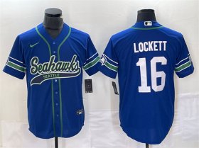 Men\'s Seattle Seahawks #16 Tyler Lockett Royal Throwback Cool Base Stitched Baseball Jersey