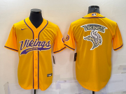 Wholesale Cheap Men's Minnesota Vikings Yellow Team Big Logo With Patch Cool Base Stitched Baseball Jersey