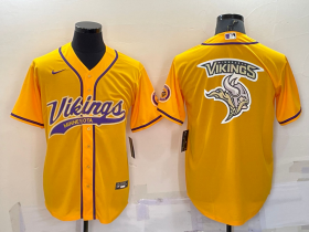 Wholesale Cheap Men\'s Minnesota Vikings Yellow Team Big Logo With Patch Cool Base Stitched Baseball Jersey