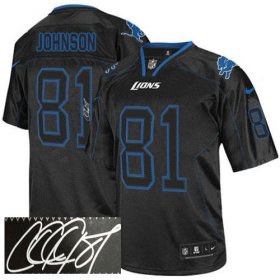 Wholesale Cheap Nike Lions #81 Calvin Johnson Lights Out Black Men\'s Stitched NFL Elite Autographed Jersey