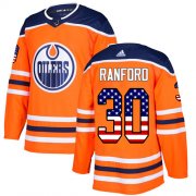 Wholesale Cheap Adidas Oilers #30 Bill Ranford Orange Home Authentic USA Flag Stitched NHL Jersey