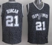 Wholesale Cheap San Antonio Spurs #21 Tim Duncan Black Leopard Print Fashion Jersey