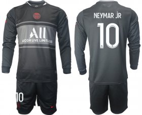 Wholesale Cheap Men 2021-2022 ClubParis Saint-GermainSecond away black Long Sleeve 10 Soccer Jersey
