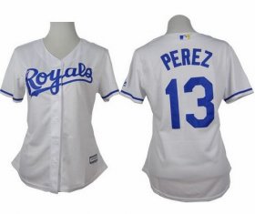 Wholesale Cheap Royals #13 Salvador Perez White Home Women\'s Stitched MLB Jersey