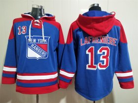 Wholesale Cheap Men\'s New York Rangers #13 Alexis Lafreniere Blue Ageless Must Have Lace Up Pullover Hoodie