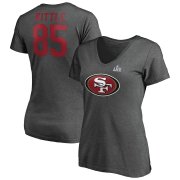 Wholesale Cheap Women's San Francisco 49ers #85 George Kittle NFL Charcoal Super Bowl LIV Bound Halfback Player Name & Number V-Neck T-Shirt