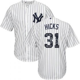 Wholesale Cheap Yankees #31 Aaron Hicks White Strip Team Logo Fashion Stitched MLB Jersey