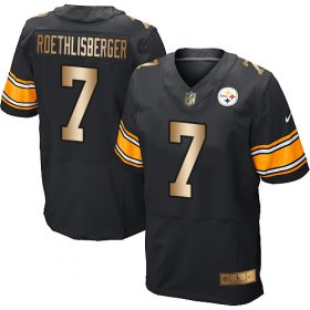 Wholesale Cheap Nike Steelers #7 Ben Roethlisberger Black Team Color Men\'s Stitched NFL Elite Gold Jersey
