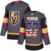 Wholesale Cheap Adidas Golden Knights #57 David Perron Grey Home Authentic USA Flag Stitched Youth NHL Jersey