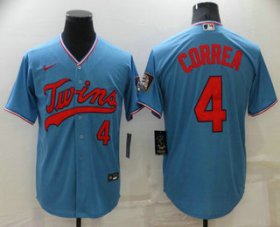Wholesale Cheap Men\'s Minnesota Twins #4 Carlos Correa Light Blue Pullover Throwback Cooperstown Nike Jersey