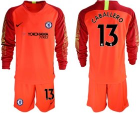 Wholesale Cheap Chelsea #13 Caballero Red Goalkeeper Long Sleeves Soccer Club Jersey