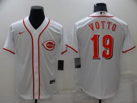 Wholesale Cheap Men\'s Cincinnati Reds #19 Joey Votto White Stitched MLB Cool Base Nike Jersey