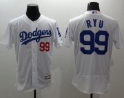 Wholesale Cheap Dodgers #99 Hyun-Jin Ryu White Flexbase Authentic Collection Stitched MLB Jersey