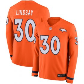 Wholesale Cheap Nike Broncos #30 Phillip Lindsay Orange Team Color Youth Stitched NFL Limited Therma Long Sleeve Jersey