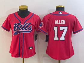 Wholesale Cheap Women\'s Buffalo Bills #17 Josh Allen Red Stitched Cool Base Nike Baseball Jersey