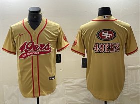 Cheap Men\'s San Francisco 49ers Gold Team Big Logo With Patch Cool Base Stitched Baseball Jersey