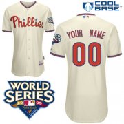 Wholesale Cheap Phillies Personalized Authentic Cream w/2009 World Series Patch Cool Base MLB Jersey (S-3XL)