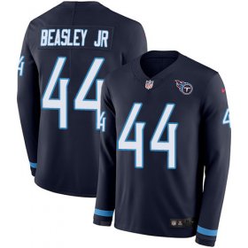 Wholesale Cheap Nike Titans #44 Vic Beasley Jr Navy Blue Team Color Men\'s Stitched NFL Limited Therma Long Sleeve Jersey
