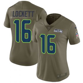Wholesale Cheap Nike Seahawks #16 Tyler Lockett Olive Women\'s Stitched NFL Limited 2017 Salute to Service Jersey