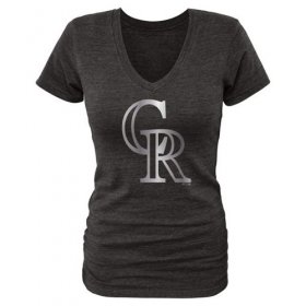Wholesale Cheap Women\'s Colorado Rockies Fanatics Apparel Platinum Collection V-Neck Tri-Blend T-Shirt Black