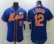 Wholesale Cheap Men's New York Mets #12 Francisco Lindor Blue Stitched MLB Flex Base Nike Jersey