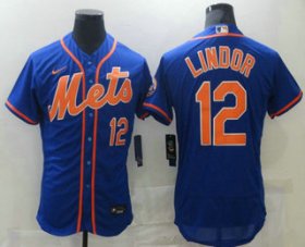 Wholesale Cheap Men\'s New York Mets #12 Francisco Lindor Blue Stitched MLB Flex Base Nike Jersey
