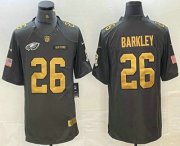 Cheap Men's Philadelphia Eagles #26 Saquon Barkley Anthracite Gold 2016 Salute To Service Stitched Nike Limited Jersey