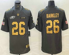 Cheap Men\'s Philadelphia Eagles #26 Saquon Barkley Anthracite Gold 2016 Salute To Service Stitched Nike Limited Jersey