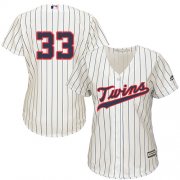 Wholesale Cheap Twins #33 Justin Morneau Cream Strip Alternate Women's Stitched MLB Jersey