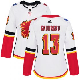 Wholesale Cheap Adidas Flames #13 Johnny Gaudreau White Road Authentic Women\'s Stitched NHL Jersey