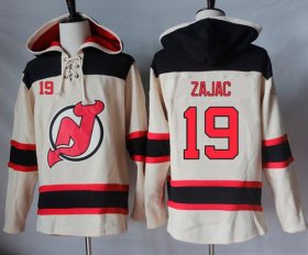 Wholesale Cheap Devils #19 Travis Zajac Cream Sawyer Hooded Sweatshirt Stitched NHL Jersey