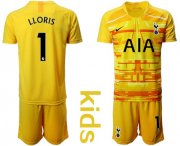 Wholesale Cheap Tottenham Hotspur #1 Lloris Yellow Goalkeeper Kid Soccer Club Jersey
