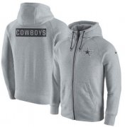 Wholesale Cheap Men's Dallas Cowboys Nike Ash Gridiron Gray 2.0 Full-Zip Hoodie