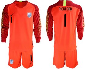 Wholesale Cheap England #1 Pickford Red Long Sleeves Goalkeeper Soccer Country Jersey