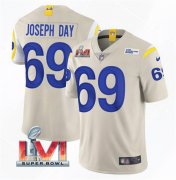 Wholesale Cheap Men's Los Angeles Rams #69 Sebastian Joseph-Day 2022 Bone Super Bowl LVI Vapor Limited Stitched Jersey